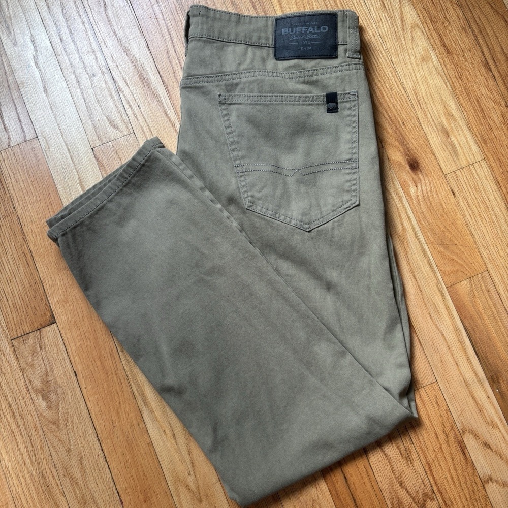Buffalo David Bitton Mens 34x30 Olive Slim Straight Stretch Pants Casual